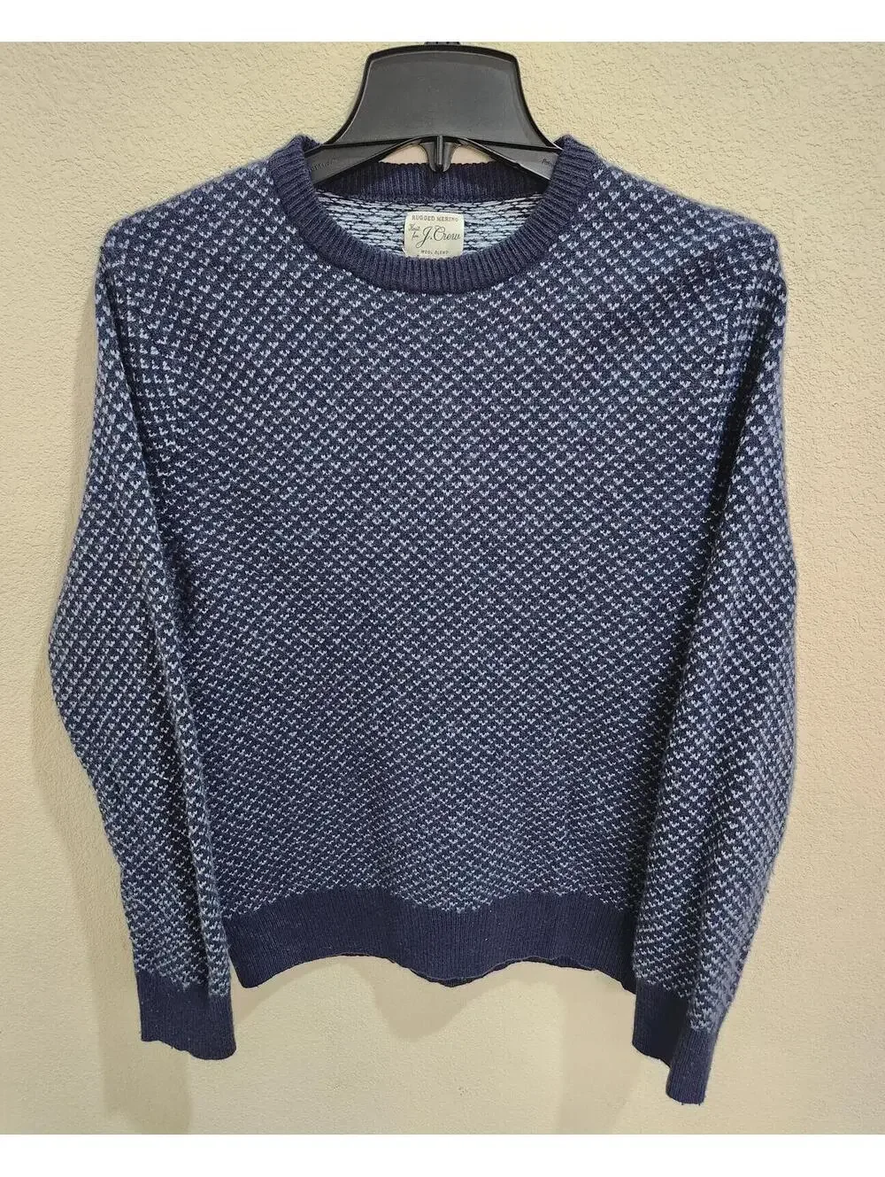 J.CREW Rugged Merino Blend Birdseye Sweater Mens Medium Crewneck Pullover Blue